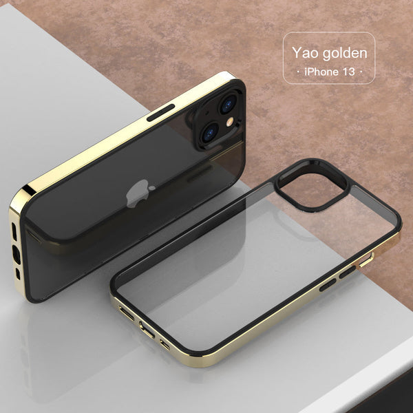 Luxury iPhone 14 Series Square Plating Frame Clear Case