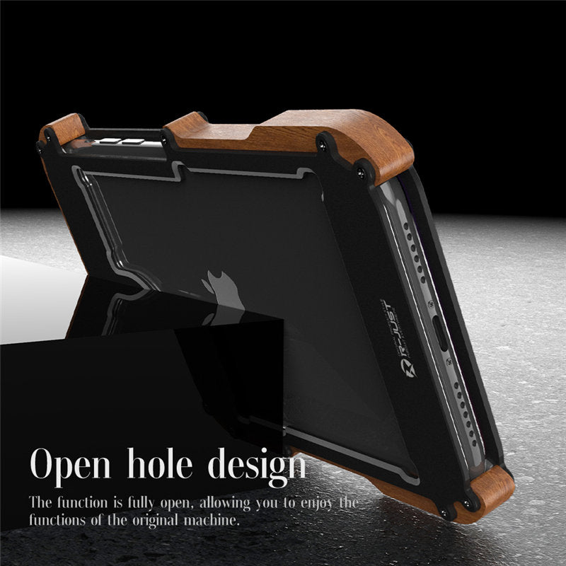 R-Just IRONWOOD Light Slim Timber Aluminum Metal Wood Bumper Case Cover for iPhone 14 Series.