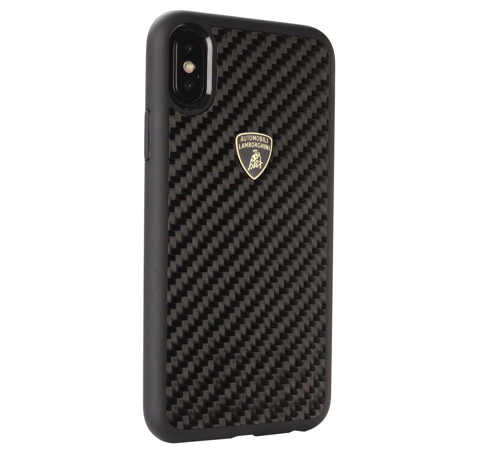 Luxury Genuine Leather & Carbon Fiber Hybrid Official Lamborghini Elemento D3 Series Anti Knock Back Case Cover for Apple iPhone X / XS 2018 - BLACK