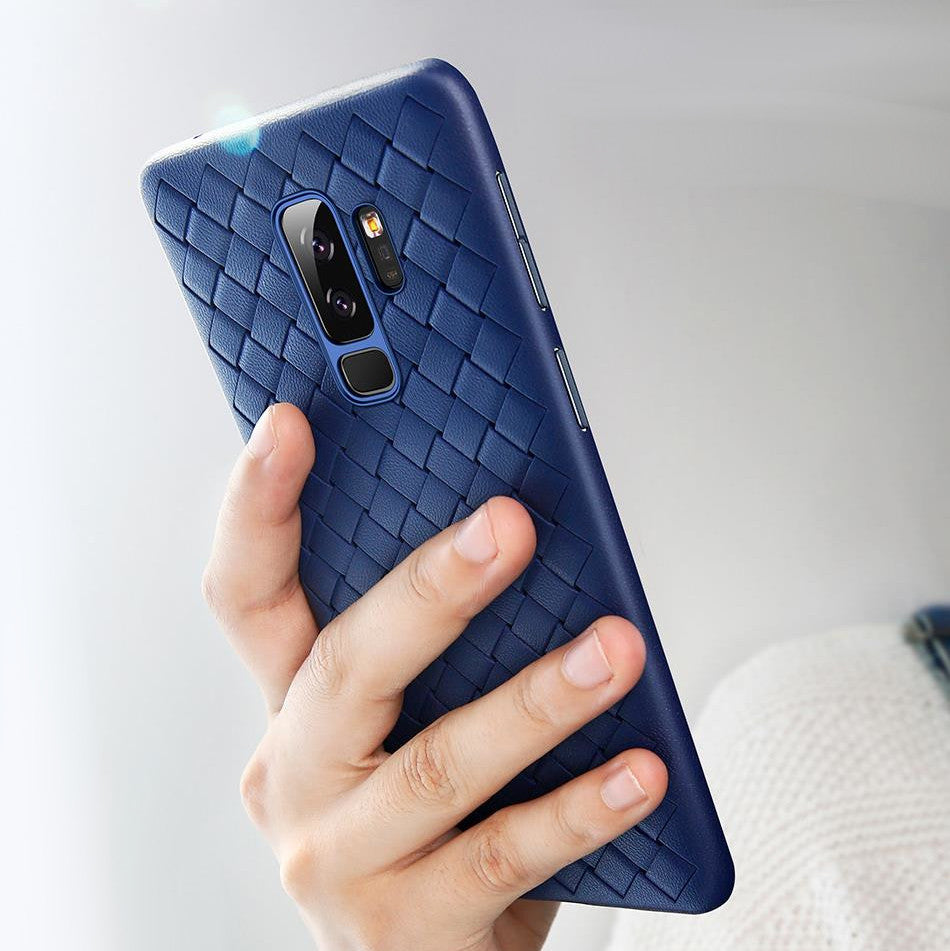Premium Hand Weaving Leather Texture Luxury Soft Back Case for Samsung Galaxy S9 Plus