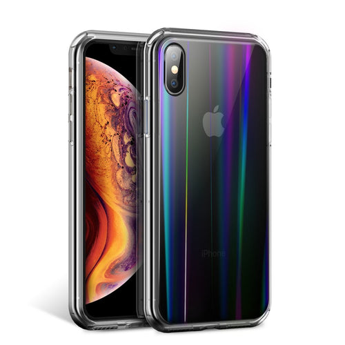 Luxury Laser Aurora Ultra Slim Shockproof Crystal Clear Hard Back with Soft Silicone Frame Back Case Cover for iPhone XS Max (6.5")