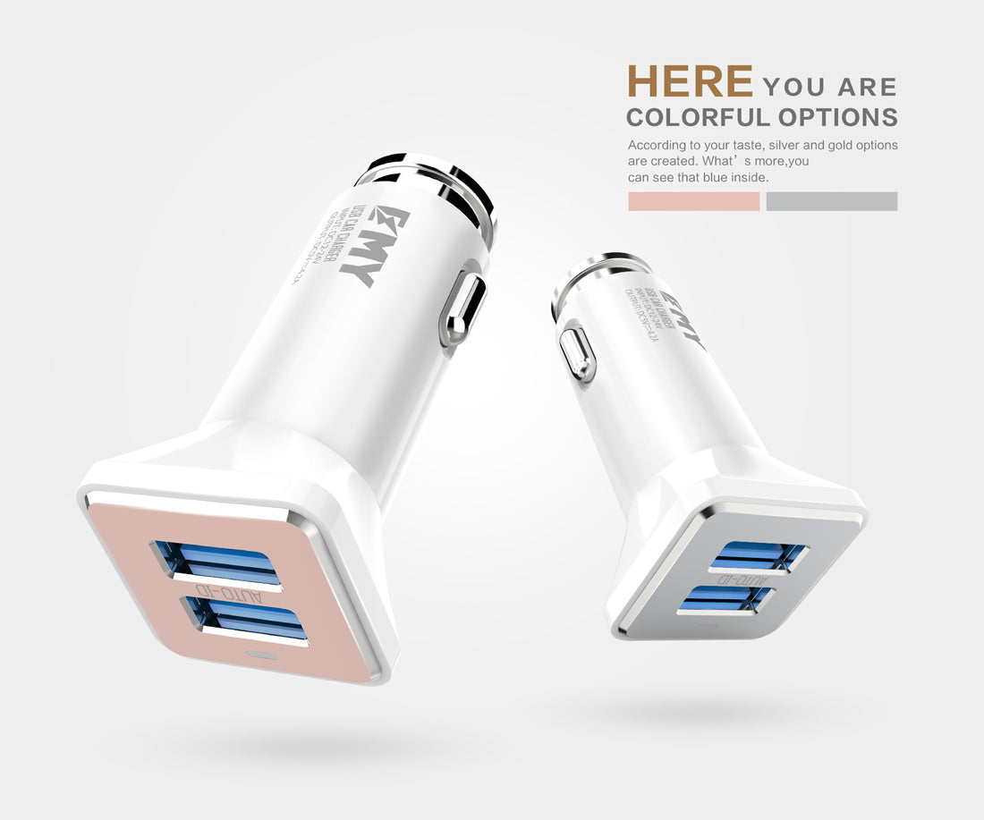 EMY Dual USB Port 4.2A Quick Charge Max Output Fast Car Charger [WHITE] for Samsung, HTC, OnePlus with Free Micro Charging Cable