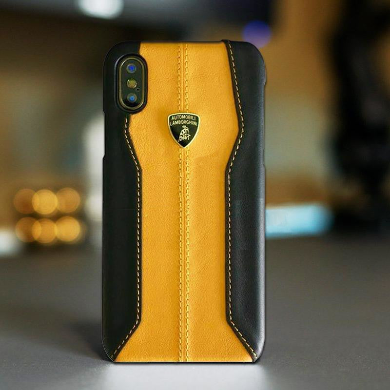 Luxury Genuine Leather Crafted Official Lamborghini Huracan D1 Series Anti Knock Back Case Cover for Apple iPhone X / XS 2018